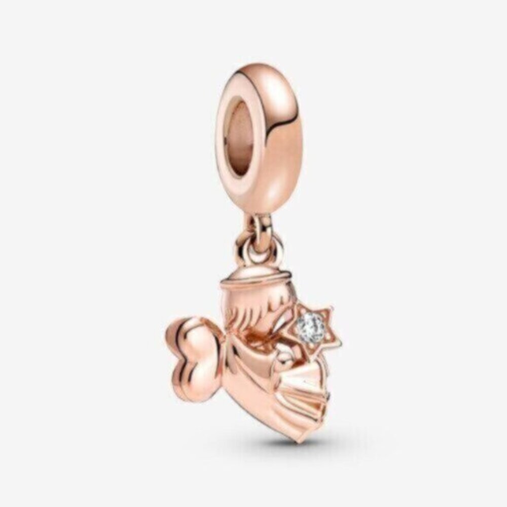 Pandora Rose Gold Angel Dangle Charm with Clear Stone